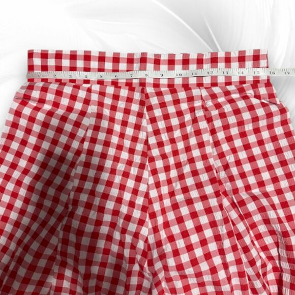 Red Gingham Maxi Skirt High Waist A-Line with Pockets - Picture 4 of 7